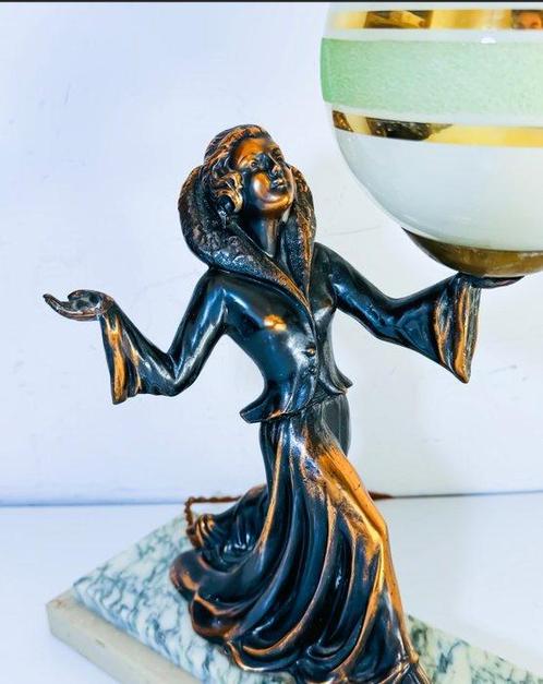 Tafellamp - Glas, Marmer, Zinklegering, Antiek en Kunst, Kunst | Designobjecten