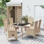 vidaXL 7-delige Tuinset met kussens poly rattan beige, Tuin en Terras, Verzenden, Nieuw, Rotan, Tuinset