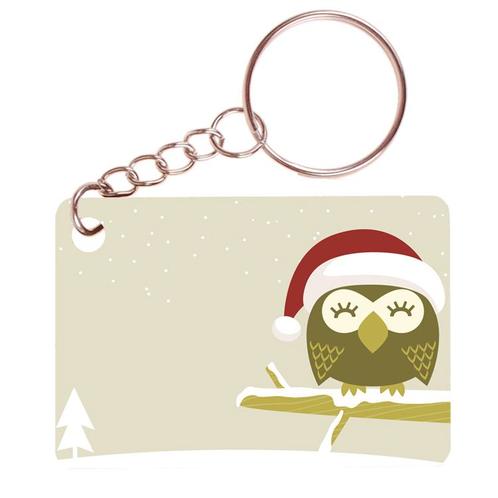 Sleutelhanger 6x4cm - Kerst Uil op Tak met Sneeuw Illustrati, Verzamelen, Sleutelhangers, Nieuw, Ophalen of Verzenden
