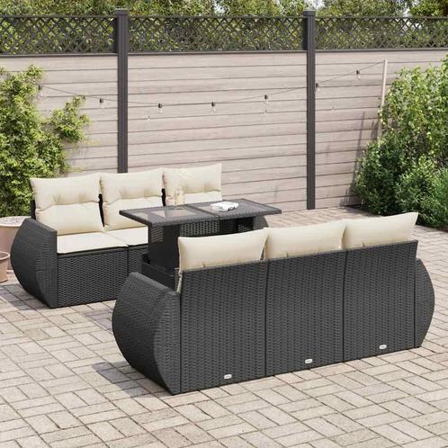 vidaXL 7-delige Loungeset met kussens poly rattan zwart, Tuin en Terras, Tuinsets en Loungesets, Loungeset, Nieuw, Rotan, Verzenden