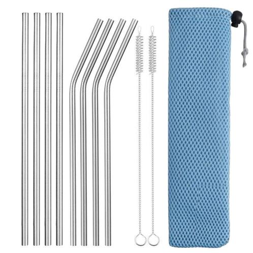 Fako Bijoux® - RVS Rietjes Set -  8 Herbruikbare Rietjes - 4, Huis en Inrichting, Keuken | Bestek, Verzenden