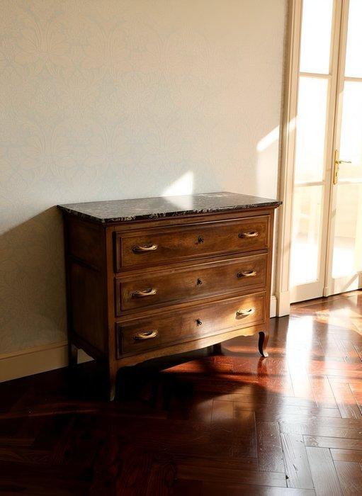 Ladekast - Walnoot, Hout, Messing, Marmer, Antiek en Kunst, Kunst | Designobjecten