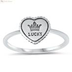925 Zilveren lucky crown hart ring, Nieuw, Zilver, Zilver, Verzenden