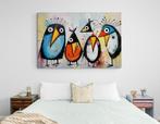 795 - Schilderij vogels op rij, abstract, kleurrijk, kunst, Oorspronkelijke maker, Verzenden, Nieuw, Schilderij