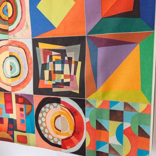9 Artistieke geometrische werken op stof - Textiel (9) - 143, Antiek en Kunst, Kunst | Designobjecten