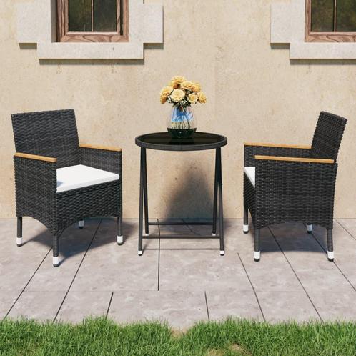 vidaXL 3-delige Bistroset poly rattan en gehard glas zwart, Tuin en Terras, Tuinsets en Loungesets, Nieuw, Rotan, Verzenden