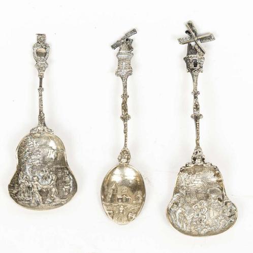 (3) Zilveren Lepels met Molentjes, Antiek en Kunst, Antiek | Goud en Zilver, Ophalen