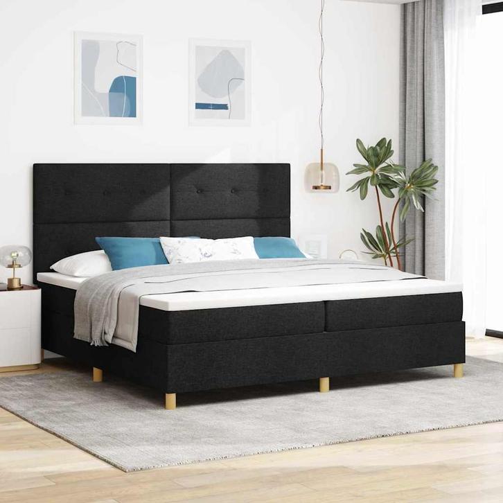 vidaXL Boxspring bed met matras met hoofdeinde Zwart 200 x, Huis en Inrichting, Slaapkamer | Bedden, Zwart, Nieuw, Verzenden