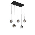 Art deco hanglamp zwart met smoke glas 5-lichts - Wallace, Nieuw, Overige stijlen