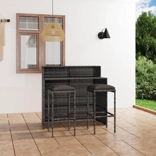 vidaXL 3-delige Tuinbarset met kussens grijs, Tuin en Terras, Tuinsets en Loungesets, Nieuw, 2 zitplaatsen, Rotan, Verzenden