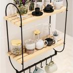 [en.casa] Wandrek Pielavesi met 2 planken 47x40x16 cm zwart, Huis en Inrichting, Woonaccessoires | Wandplanken en Boekenplanken
