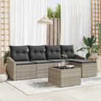 vidaXL 6-delige Tuinbankenset met kussens poly rattan grijs, Verzenden, Nieuw, Rotan