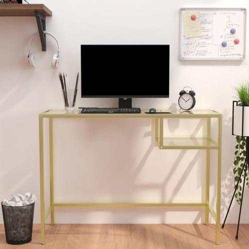 vidaXL Computerbureau 100x36x74 cm gehard glas transparant, Huis en Inrichting, Bureaus, Nieuw, Verzenden