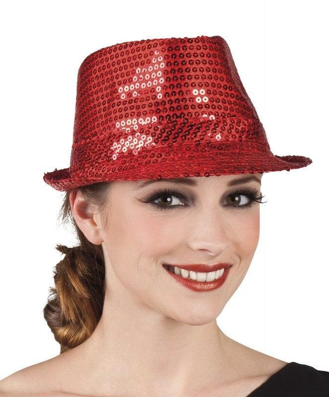 Hoed popstar Rood pailletten, Hobby en Vrije tijd, Feestartikelen, Verzenden