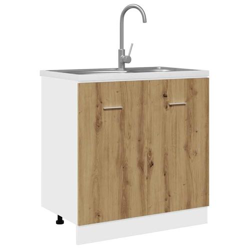 vidaXL Gootsteenkast Lyon 80x46x81,5 cm bewerkt hout, Huis en Inrichting, Keuken | Keukenelementen, Bruin, Nieuw, Verzenden