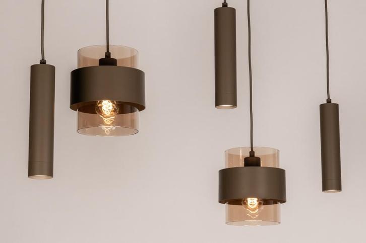 Rietveld Hanglampen - Bruin - Glas, Metaal, Huis en Inrichting, Lampen | Hanglampen, Verzenden