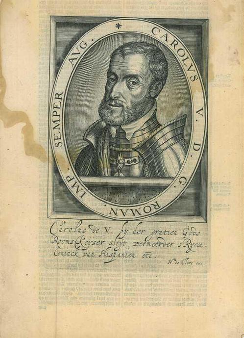 Portrait of Charles V, Holy Roman Emperor, Antiek en Kunst, Kunst | Etsen en Gravures