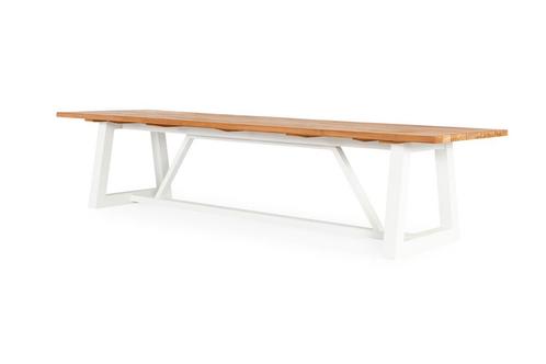Suns Ovada tuintafel wit frame met teak blad 220 x 100 cm |, Tuin en Terras, Tuinsets en Loungesets, Ophalen of Verzenden