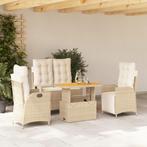 vidaXL 4-delige Tuinset met kussens poly rattan beige, Tuin en Terras, 4 zitplaatsen, Nieuw, Tuinset, Verzenden