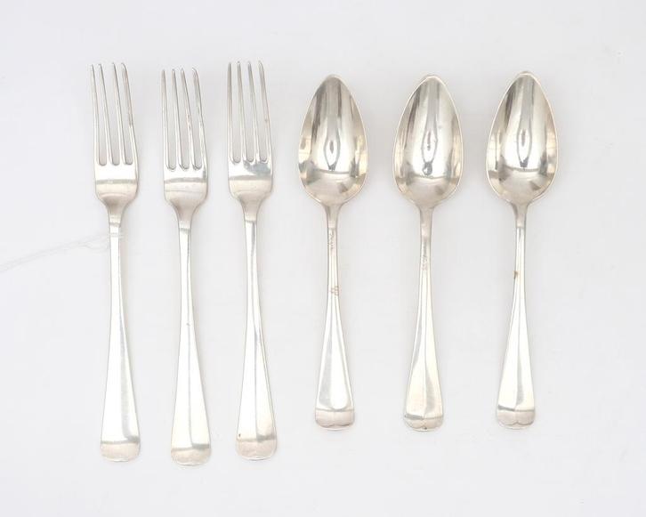 Drie 2e gehalte zilveren vorken en lepels, Nederland, Antiek en Kunst, Antiek | Goud en Zilver