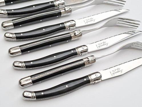 Laguiole - 6x Forks & 6x Knives - Black - Steak style de -, Antiek en Kunst, Antiek | Keukenbenodigdheden