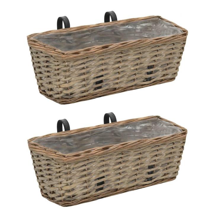 vidaXL Balkonbakken 2 st 40 cm wicker met PE-voering, Tuin en Terras, Bloembakken en Plantenbakken, Minder dan 60 cm, Nieuw, Kunststof