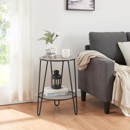 [en.casa] Bijzettafel Ylöjärvi 61x44x44 cm zwart en eikenkle, Huis en Inrichting, Tafels | Bijzettafels, Nieuw, Verzenden