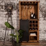 Blackburn wijnkast 84x40x177 cm teak naturel/zwart, Huis en Inrichting, Stoelen, Nieuw, Ophalen of Verzenden, Zwart