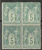 Frankrijk 1876 - Gratis verzending Blok van 4 van 5c Groen, Postzegels en Munten, Gestempeld