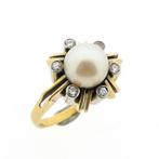 Gouden ring met parel en diamanten | 0,21 ct. (parel ring), Sieraden, Tassen en Uiterlijk, Gebruikt, Overige kleuren, Ophalen of Verzenden
