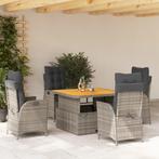 vidaXL 5-delige Tuinset met kussens poly rattan grijs, 4 zitplaatsen, Nieuw, Tuinset, Verzenden