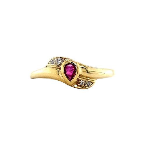 Gouden slagring met robijn en diamant 14 krt, Sieraden, Tassen en Uiterlijk, Ringen, Nieuw, Ophalen of Verzenden
