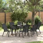 vidaXL Tuin Eetset 7 pcs Zwart Textilene en staal, Verzenden, Nieuw, Textileen