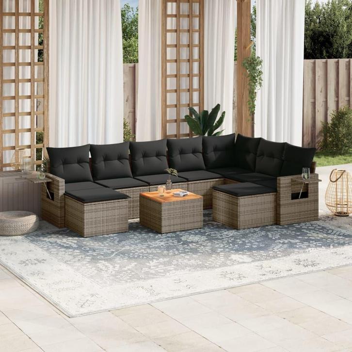 vidaXL 10-delige Loungeset met kussens poly rattan grijs, Tuin en Terras, Tuinsets en Loungesets, Loungeset, Nieuw, Rotan, Verzenden
