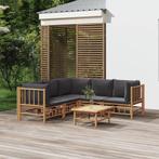 vidaXL 6-delige Loungeset met kussens bamboe donkergrijs, Verzenden, Nieuw, Hout, Loungeset