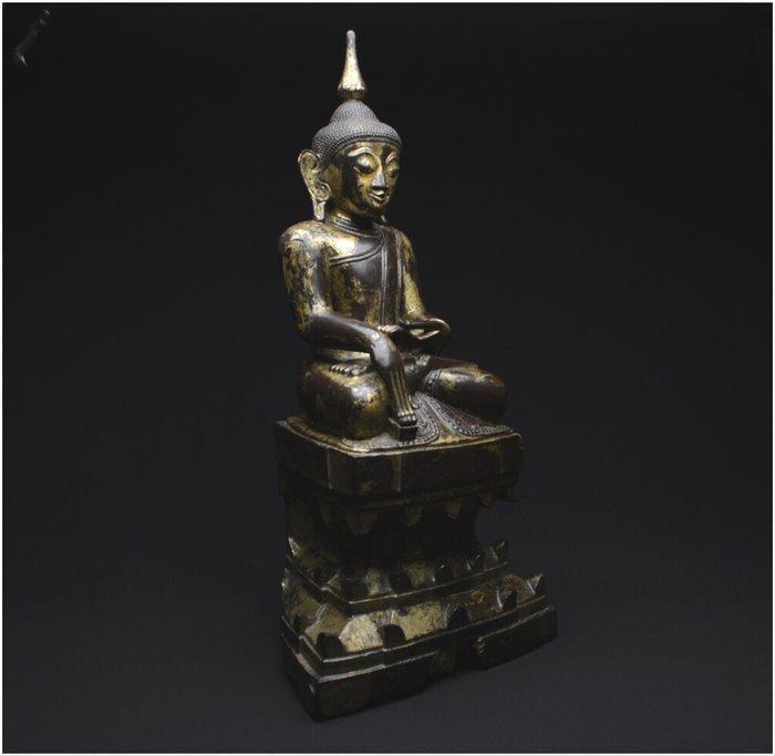 Grand Bouddha Maravijaya en bois laqué et doré - sculptuur -, Antiek en Kunst, Kunst | Niet-Westerse kunst