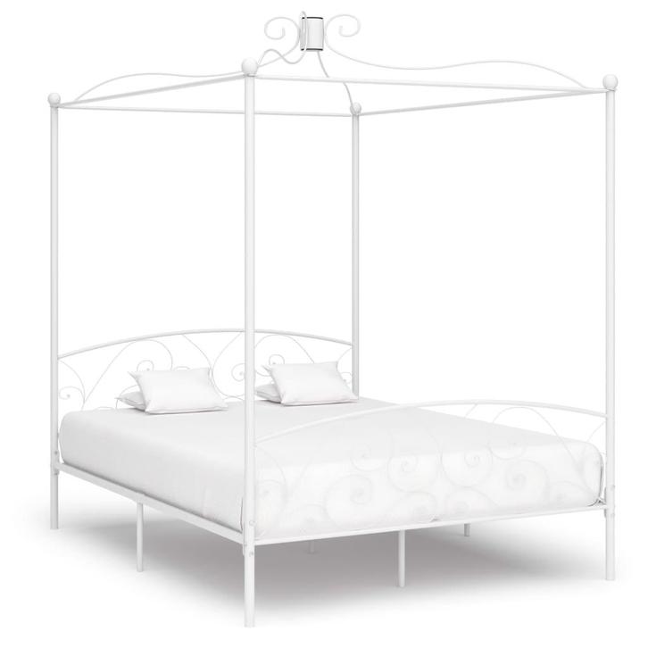 vidaXL Hemelbedframe metaal wit 160x200 cm, Huis en Inrichting, Slaapkamer | Bedden, 160 cm, 200 cm, Wit, Tweepersoons, Nieuw