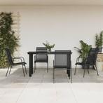 vidaXL 5-delige Tuinset textileen en staal zwart, 4 zitplaatsen, Verzenden, Nieuw, Rvs