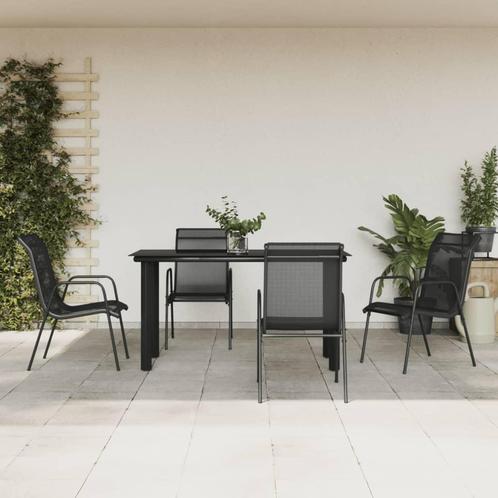 vidaXL 5-delige Tuinset textileen en staal zwart, Tuin en Terras, Tuinsets en Loungesets, Tuinset, Nieuw, 4 zitplaatsen, Rvs, Verzenden