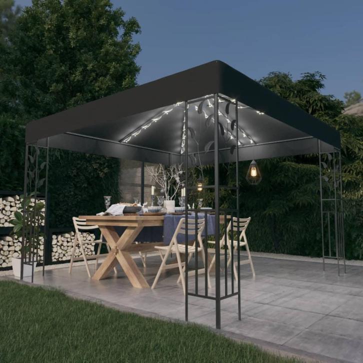 vidaXL Prieel met LED-lichtslinger 3x3 m antracietkleurig, Tuin en Terras, Partytenten, Nieuw, Verzenden