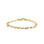 Bicolor gouden gourmet schakel armband met wiebertjes | 1..., Ophalen of Verzenden, Gebruikt, Overige kleuren, Goud