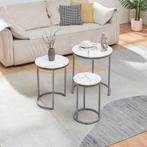 [en.casa] Bijzettafel Bornholm set van 3 rond marmer wit en, Huis en Inrichting, Tafels | Bijzettafels, Verzenden, Nieuw