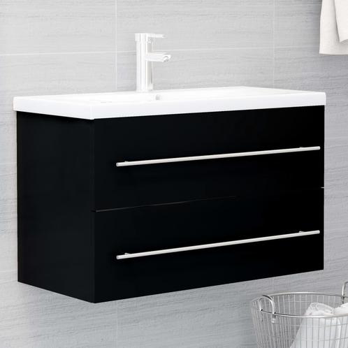 vidaXL Wastafelkast 80x38,5x48 cm bewerkt hout zwart, Huis en Inrichting, Badkamer | Badkamermeubels, Nieuw, Minder dan 100 cm