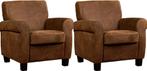 Bruine leren klassieke fauteuils - poot hout bruin - Kenia, Huis en Inrichting, Fauteuils, Klassiek, Nieuw, Ophalen of Verzenden