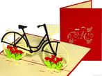 Hollandse fiets met rode tulpen 3D pop-up wenskaart, Nieuw, Verzenden