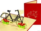 Hollandse fiets met rode tulpen 3D pop-up wenskaart, Nieuw, Verzenden