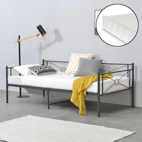 Metalen bed Alvesta met bedbodem matras 90x200 donkergrijs, Huis en Inrichting, Slaapkamer | Matrassen en Bedbodems, Nieuw, Verzenden