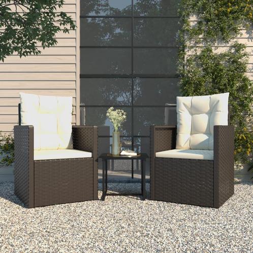 vidaXL 3-delige Loungeset met kussens poly rattan zwart, Tuin en Terras, Tuinsets en Loungesets, Loungeset, Nieuw, 3 zitplaatsen