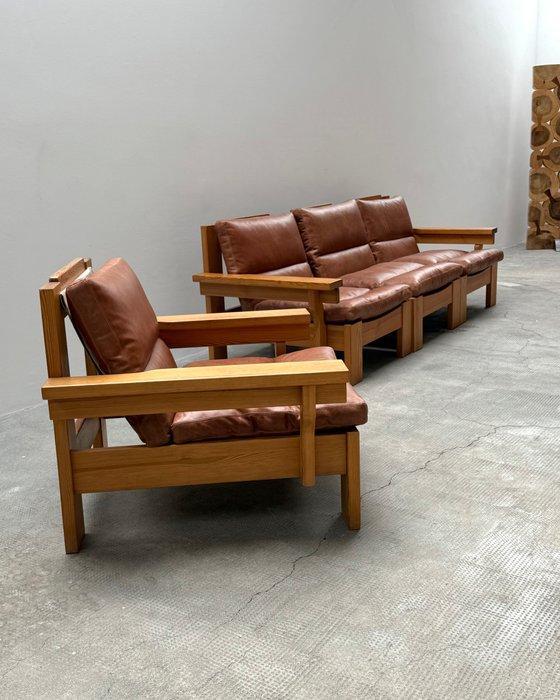 Zitgroep (4) - Leder, Vurenhout - Scandinavië, Antiek en Kunst, Antiek | Meubels | Stoelen en Banken