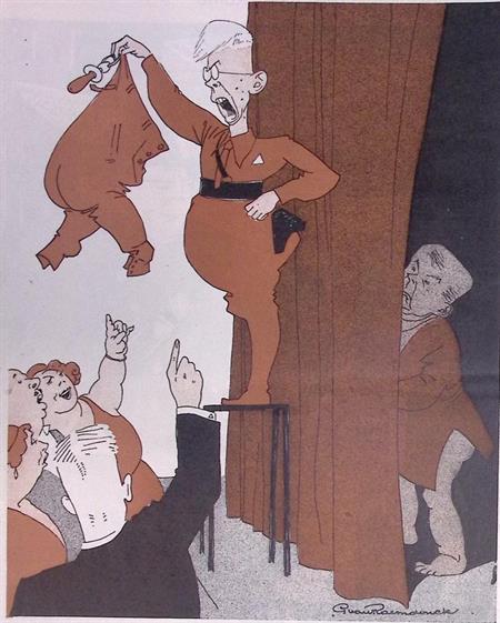 Mussert verkoopt zijn broek op spotprent (lijst optie), Antiek en Kunst, Kunst | Litho's en Zeefdrukken, Verzenden